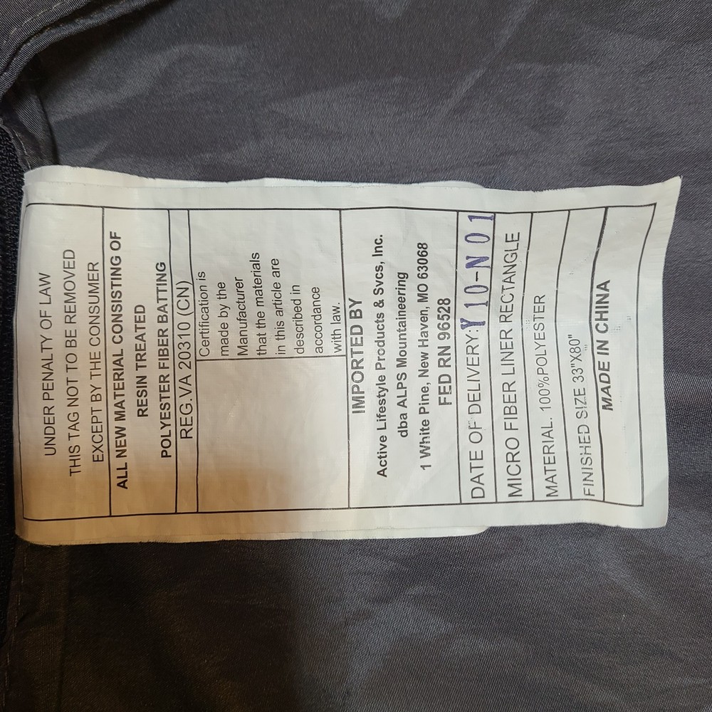 Alps Mountaineering Micro Fiber Rectangle Sleeping Bag Liner 33x80 Gray