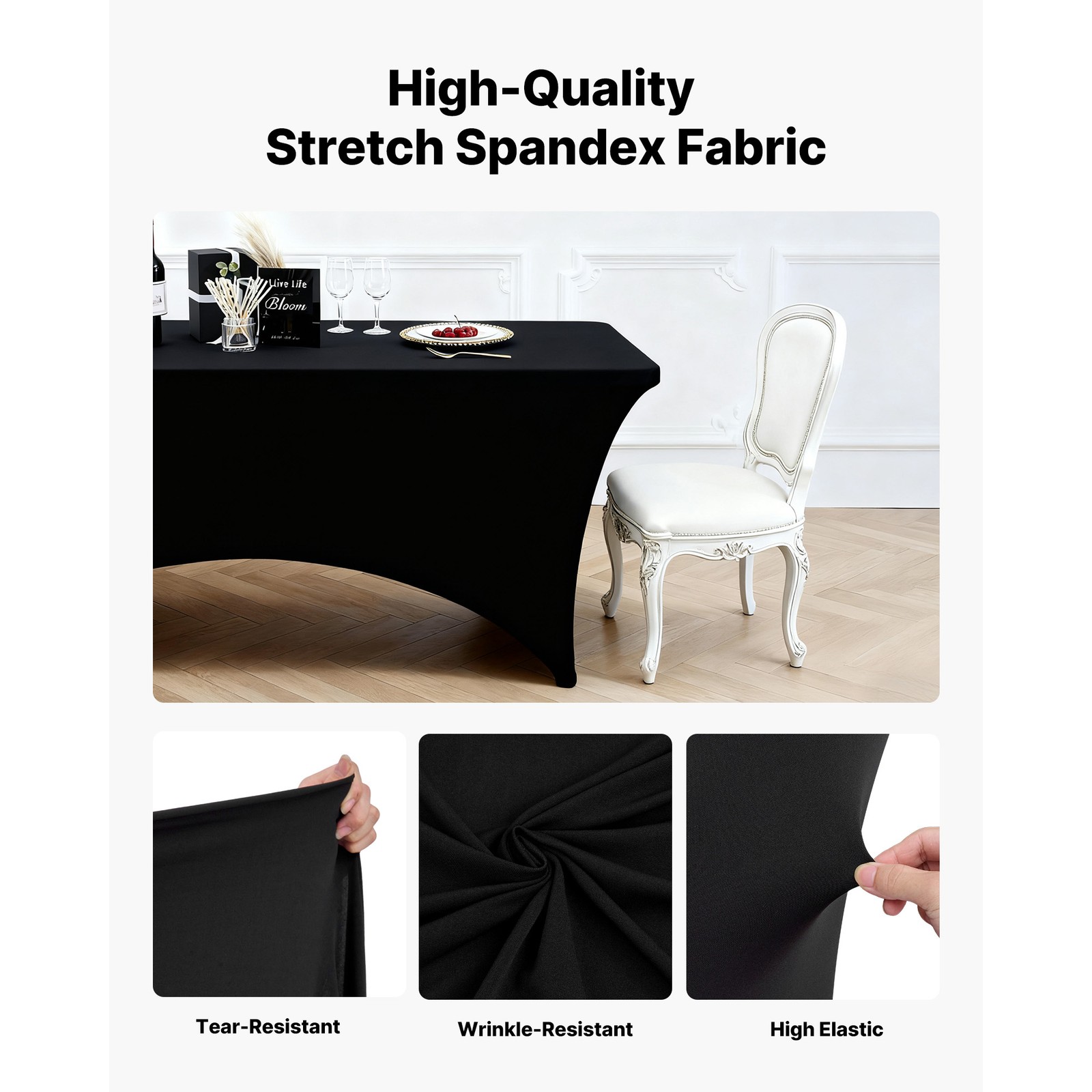 Uimoso 10 Pack Stretch Spandex Table Covers for 6FT Tables - Black