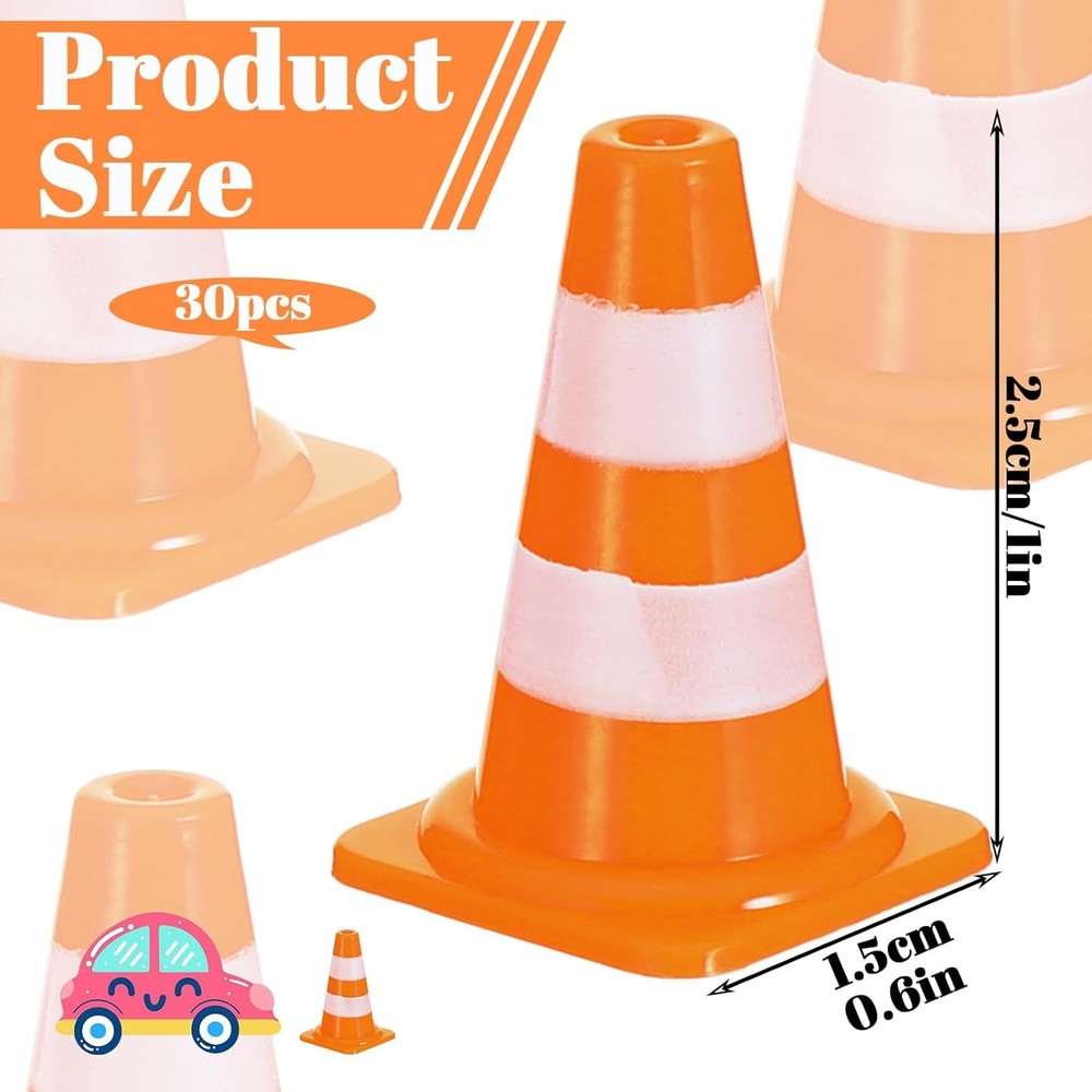 30 Pcs Mini Traffic Cones, 1" Plastic Small Cones,Small Orange Cone Mini Constru