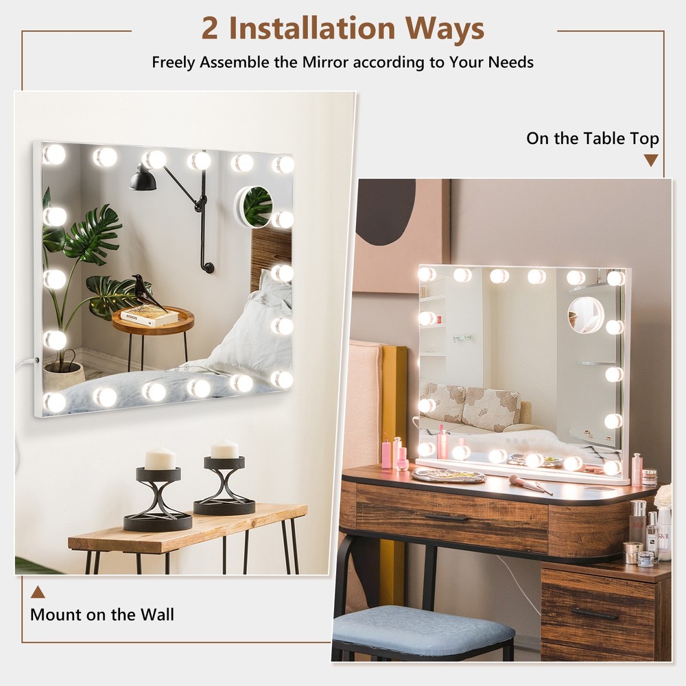 Vanity Mirror w/ Lights 3 Color Lighting Modes Tabletop & Wall-Mounted
