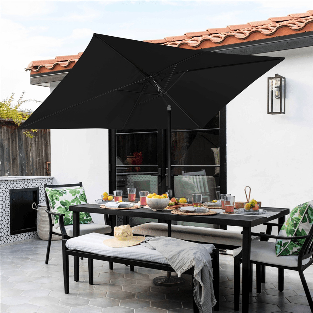 Outdoor Rectangular Patio Umbrella W/ Adjustable Canopy Black