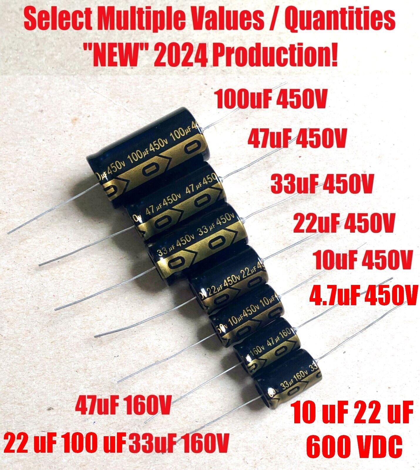 4.7 10 22 33 47 100uF 600V 450V 160V Electrolytic Capacitor Axial Tube Amp Radio