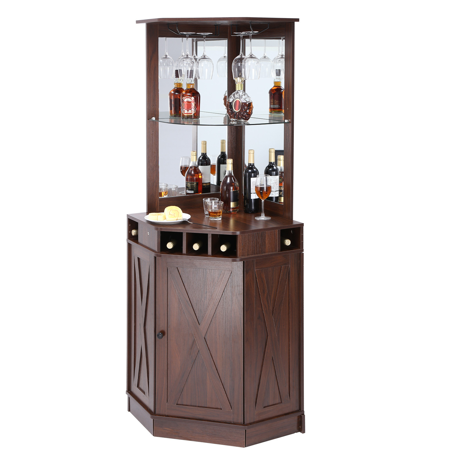 VEVOR Industrial Bar Cabinet Wine Bar Table with Glass Holder for Liquor & Glass