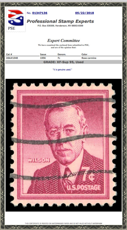 1040 Used PSE Graded 95, Cert # 01347136