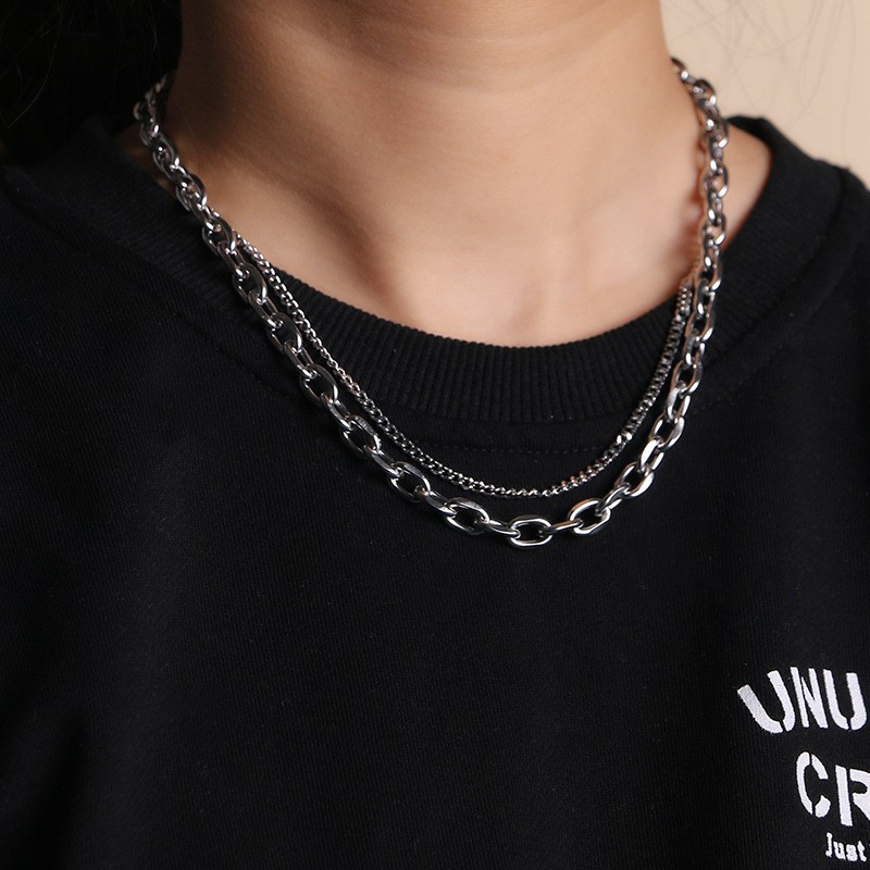 Hip-hop simple double-layer collarbone chain