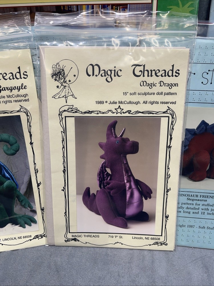 Dinosaur Dragons Lizards Lot Bundle Soft Stuff McCalls Magic Threads 80s Stencil