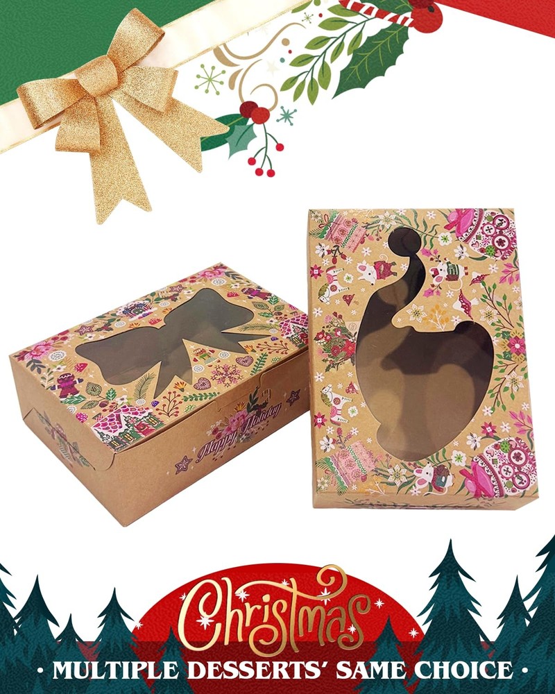 Christmas Cookie Boxes 48Pack 6x8x2.7 Inch Bakery Box Window Bow Design