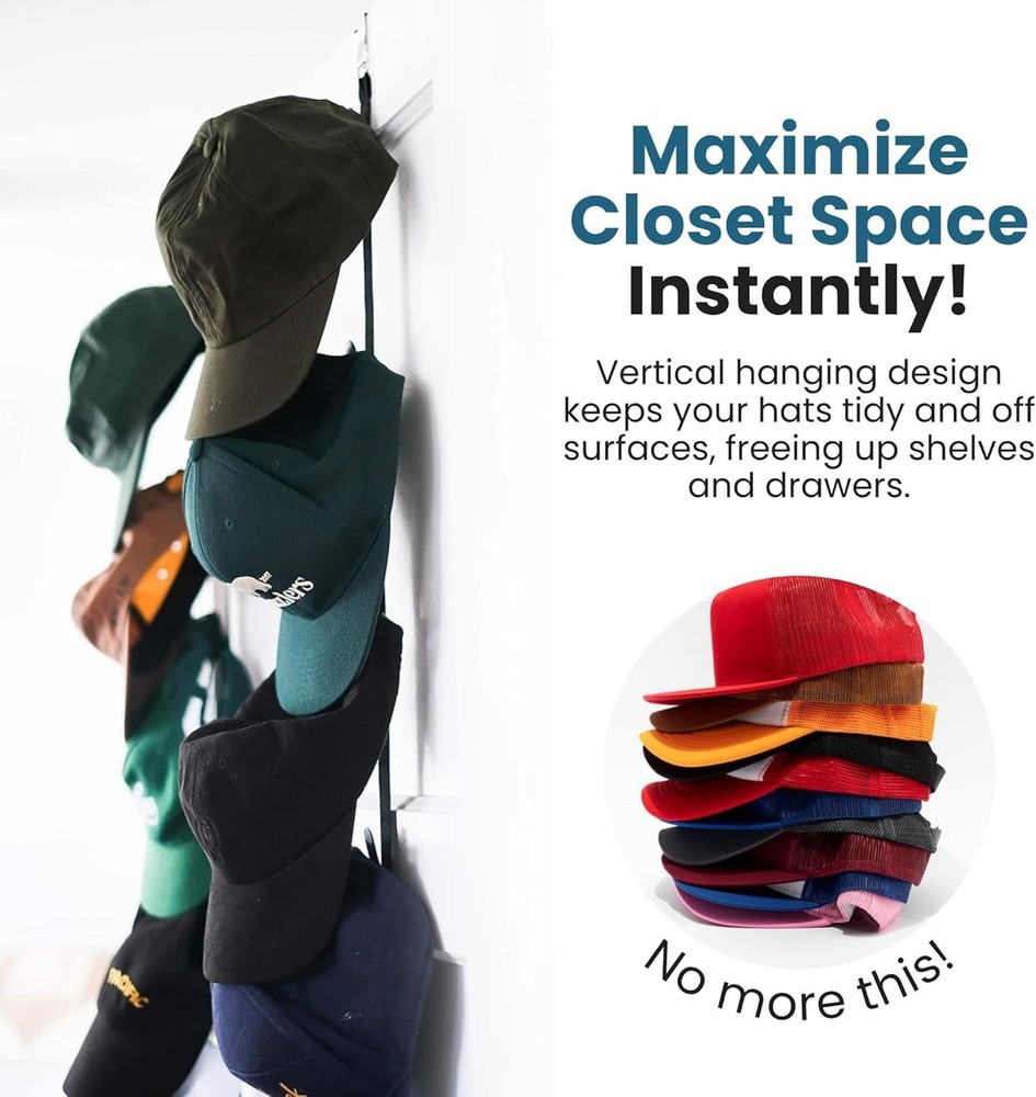 Versatile Over-Door Hat Storage Rack | Holds 16 Hats | Tool-Free Installation