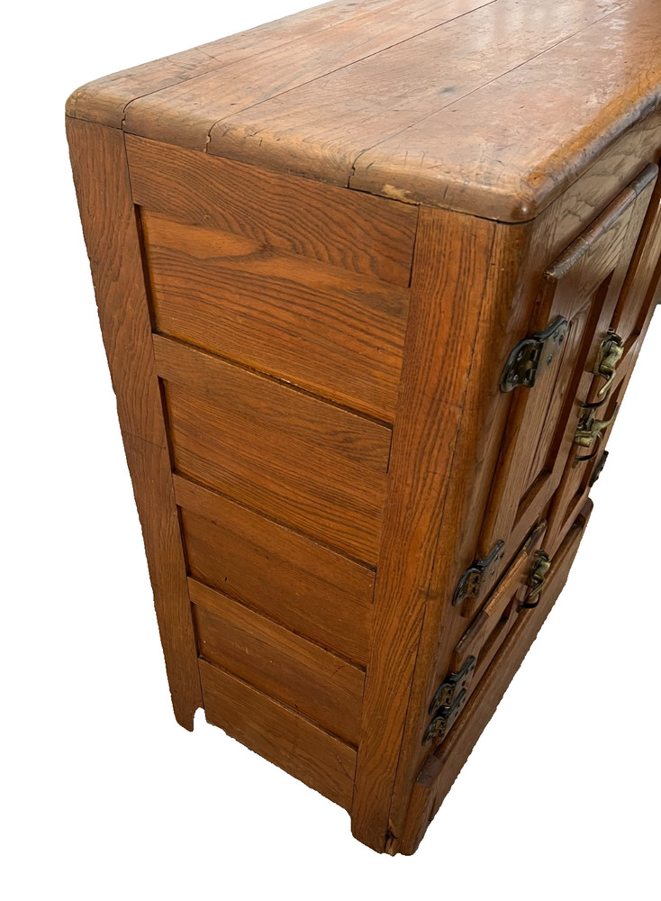 Antique Ice Box Three storage cabinets, Oak, Brass latches, Three Racks, 1920's
