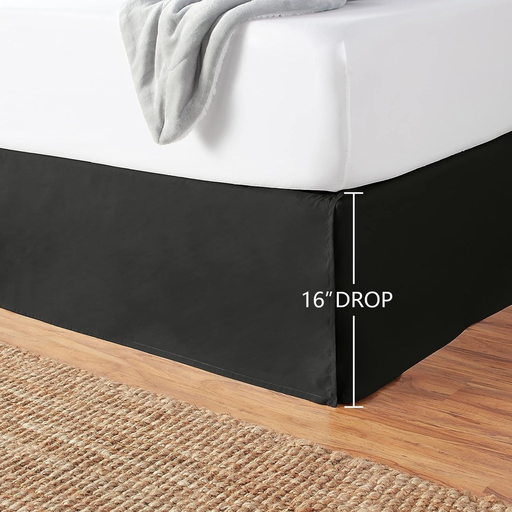 Amazon Basics Lightweight Pleated Bed Skirt, King, Black, Solid Black