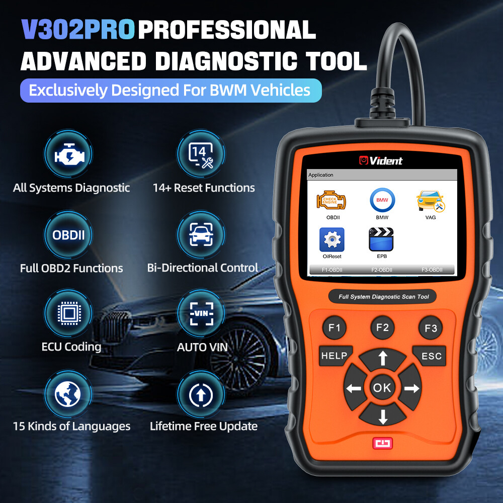 Vident V302Pro Code Reader For BMW All System Diagnostic Tool 14+Reset Oil Reset