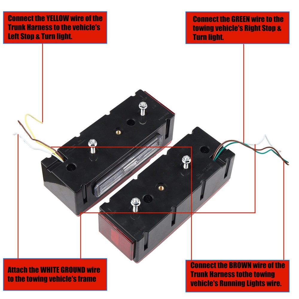 Left+Right LED Waterproof Red Trailer Boat Rectangle Stud Stop Turn Tail Lights