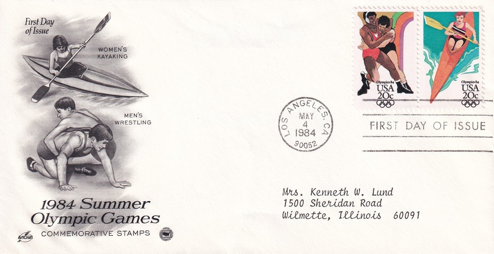 STAMP US SCOTT 2084, 2085 "Summer Olympics" 20 CENT 1984 FDC - E