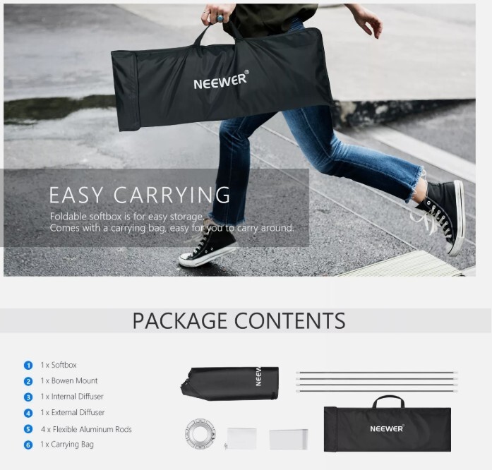 NEEWER 24''x35'' Rectangular Monolight Softbox SF6090-B, Bowens Mount, Diffuser