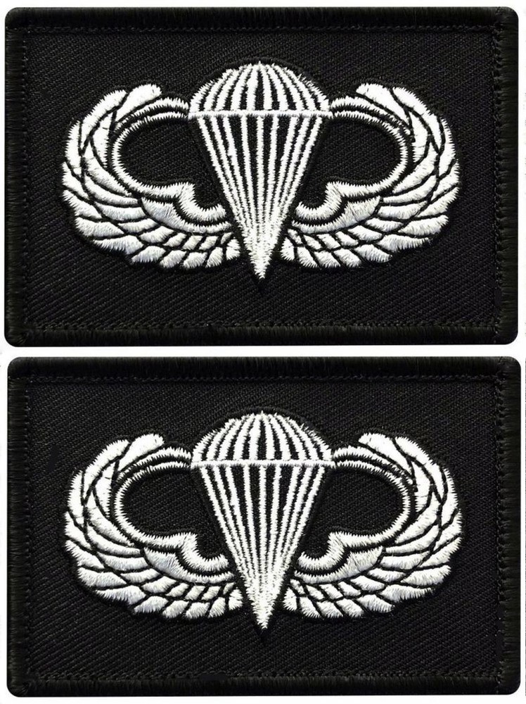 Airborne Jump Wings Paratrooper Morale Patch  - 2PC  - 3" X 2"  HOOK BACKING