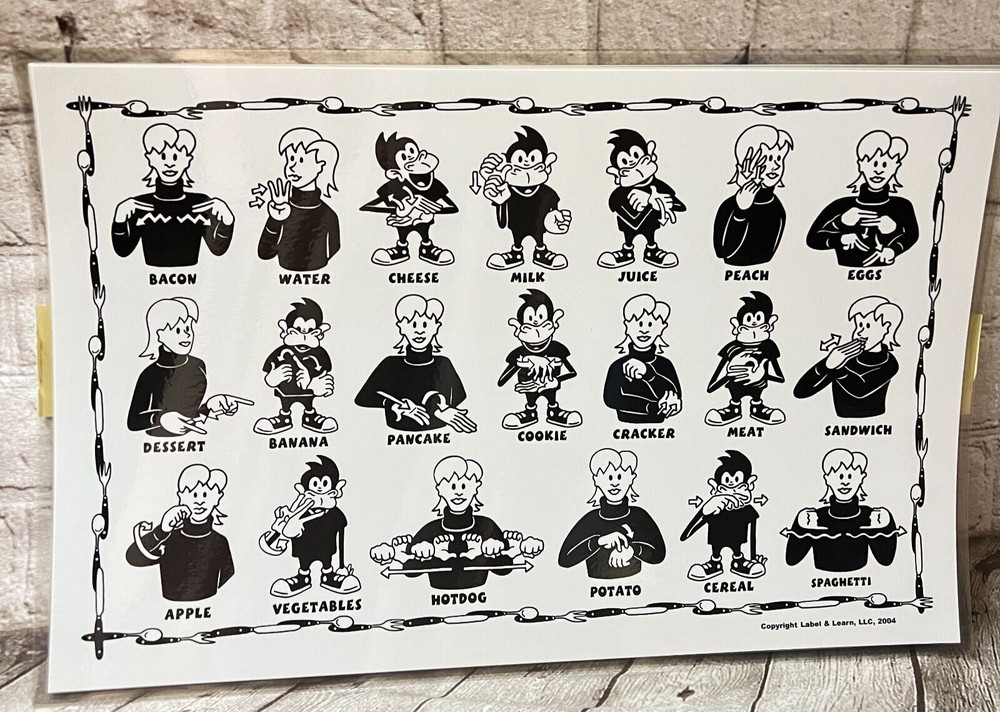 Label & Learning ASL Educational Placemat Kit:Basic/food/park/zoo -(New)