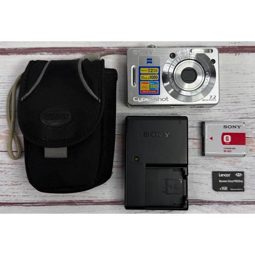 Sony Cyber-shot DSC-W55 7.2MP Digital Camera Silver Bundle with Case and Memory