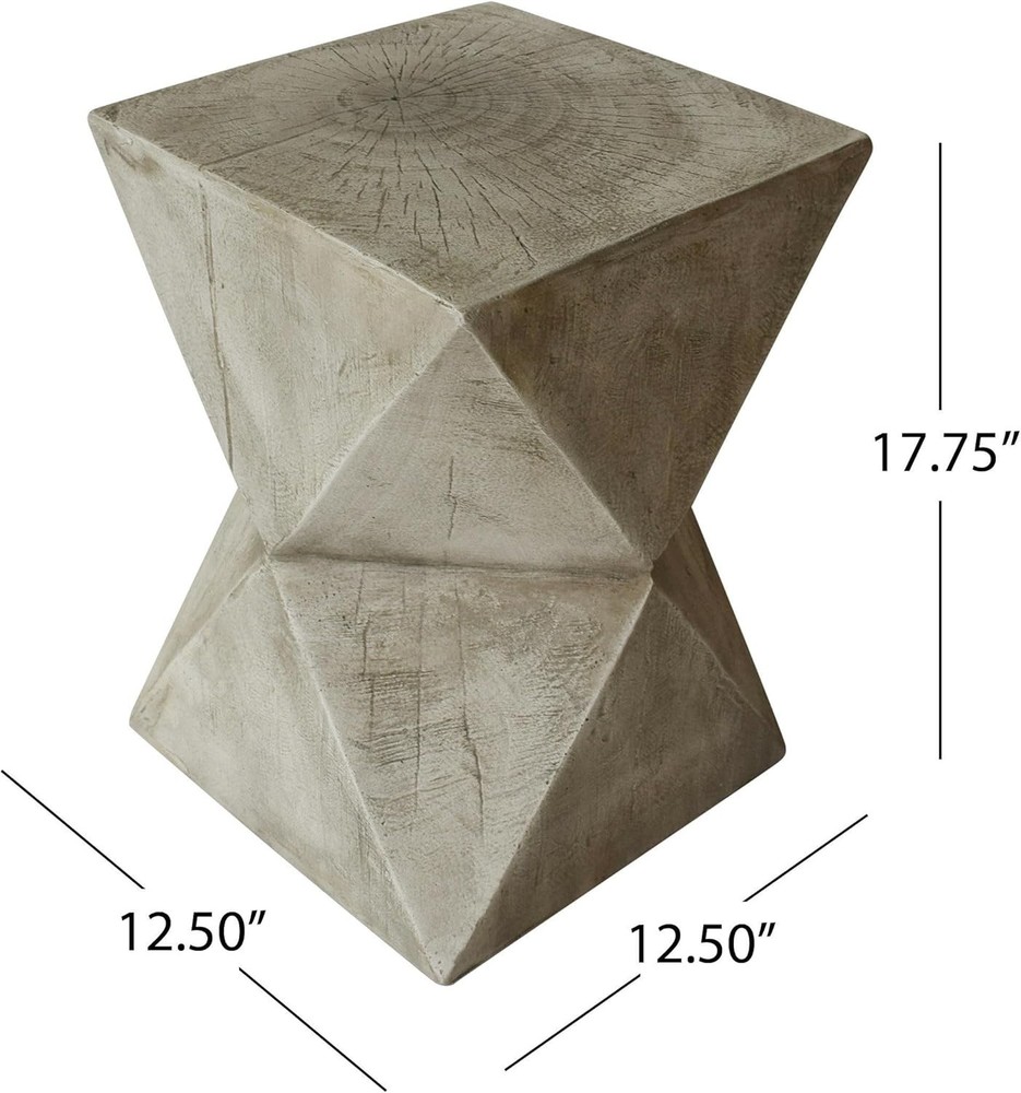 Stylish Light Gray Concrete Side Table with Abstract Design - No Assembly Needed