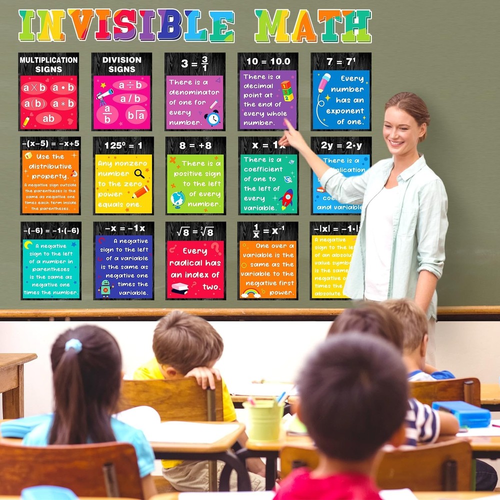 Pajean 15 Pcs Math Poster Math Bulletin Board Educational Mathematics Classro...
