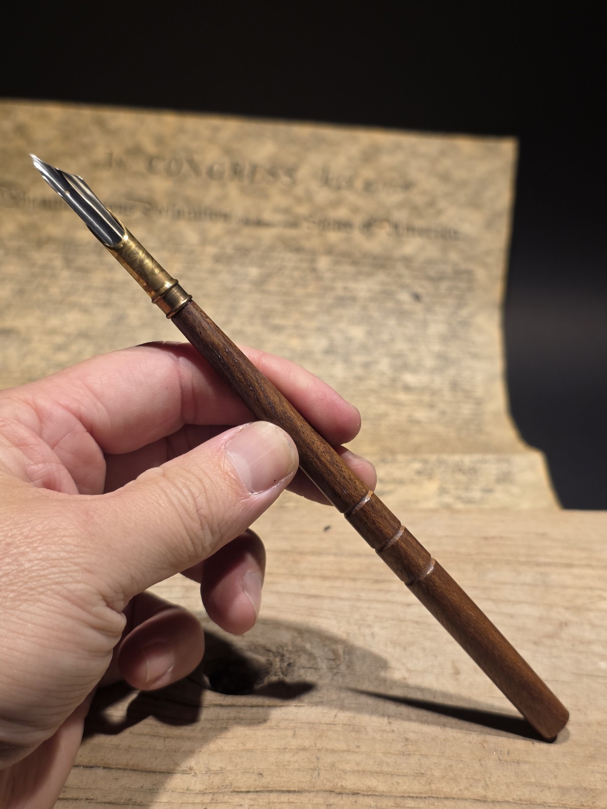 7" Antique Style Wood Turned Single Dip Pen