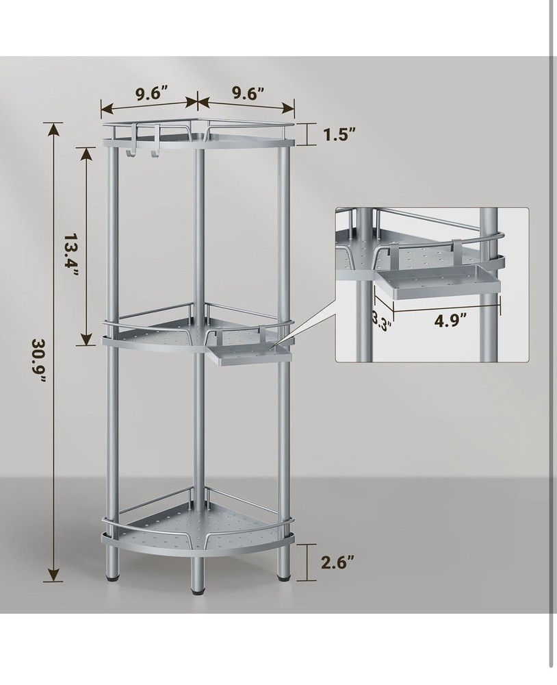 3 Tier Corner Shower Caddy Standing Rustproof Metal Organizer Adjustable ELYKEN