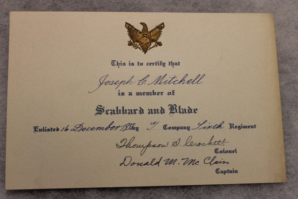 Original Pre WW2 U.S. Army ROTC Officers 'Scabbard & Blade' Document, 1937 d.