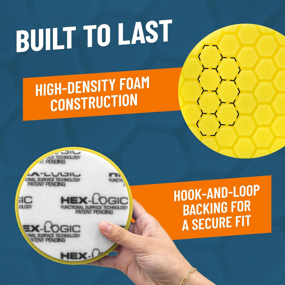 Hex-Logic 5.5" Quantum Buffing Pad, Yellow 2 Pack - Medium-Heavy Cutting for Pai