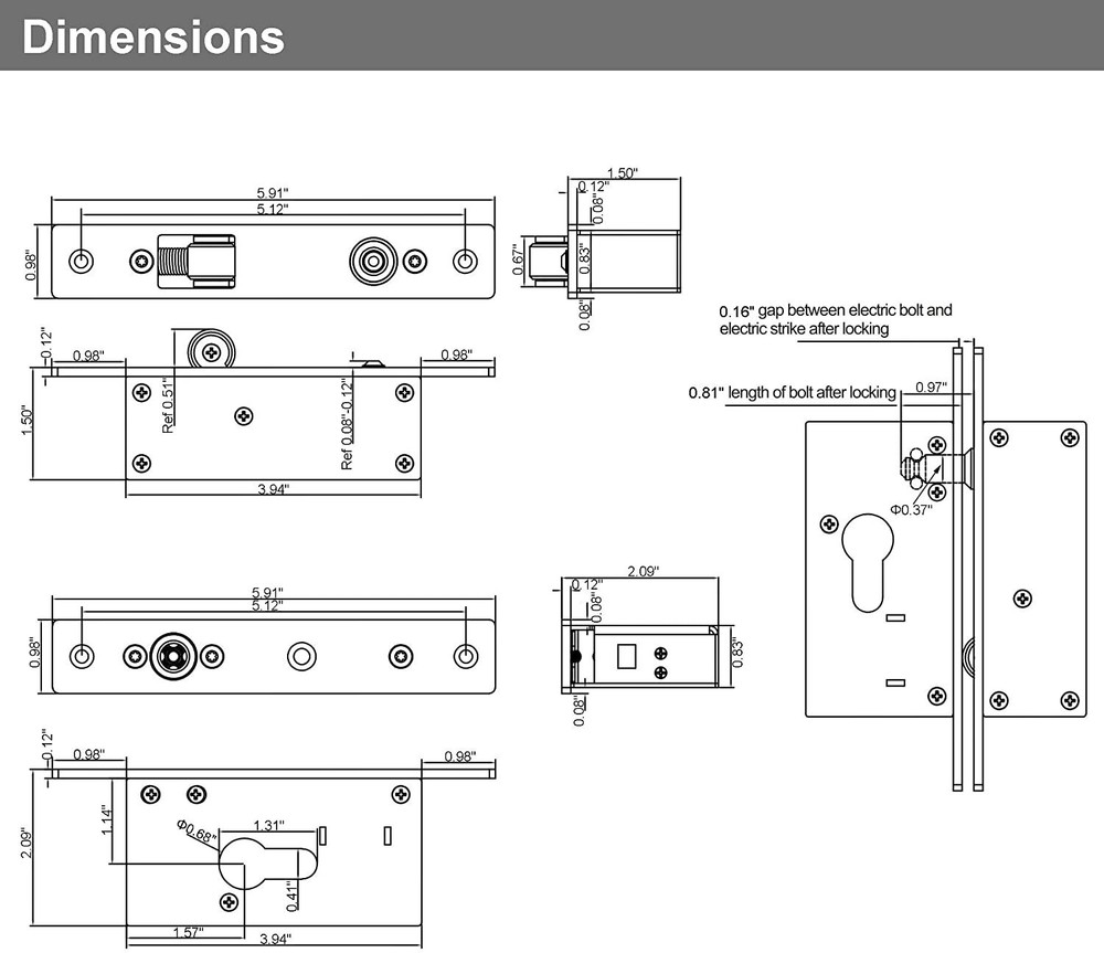 Dedicated Electric Bolt Lock for Sliding Door Fail Secure NO Mode