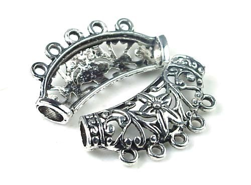 2 Pewter Flower Filigree Pendant Connector for Jewelry Making necklace 5 - hole