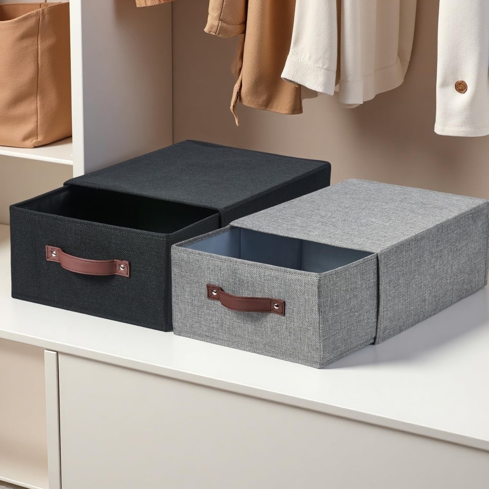 Closet Drawer Organizer Stackable Fabric Storage Boxes Bins Baskets with Lid ...