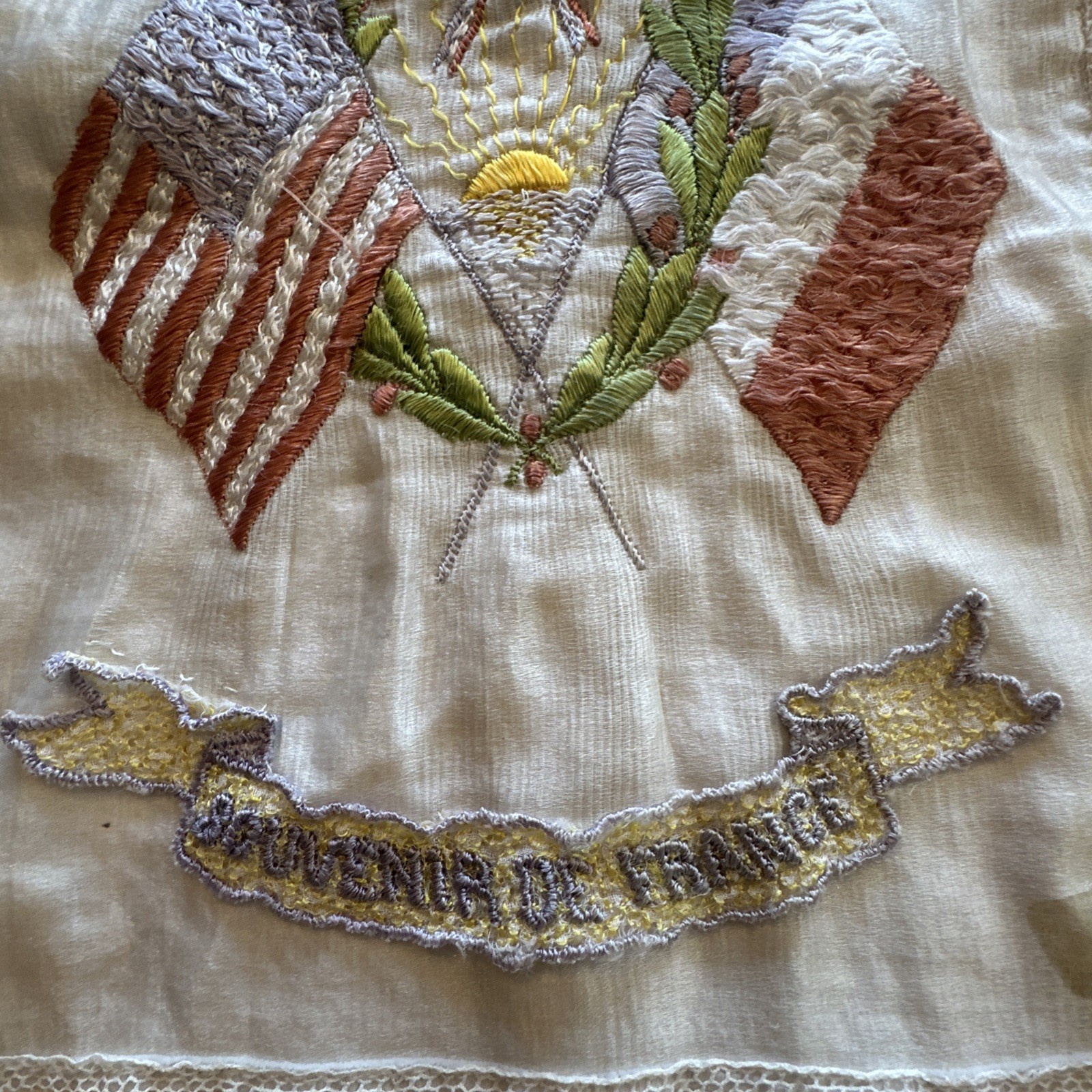 WWI Souvenir De France Embroidered Silk Handkerchief Lot of 2 1914-1919 As