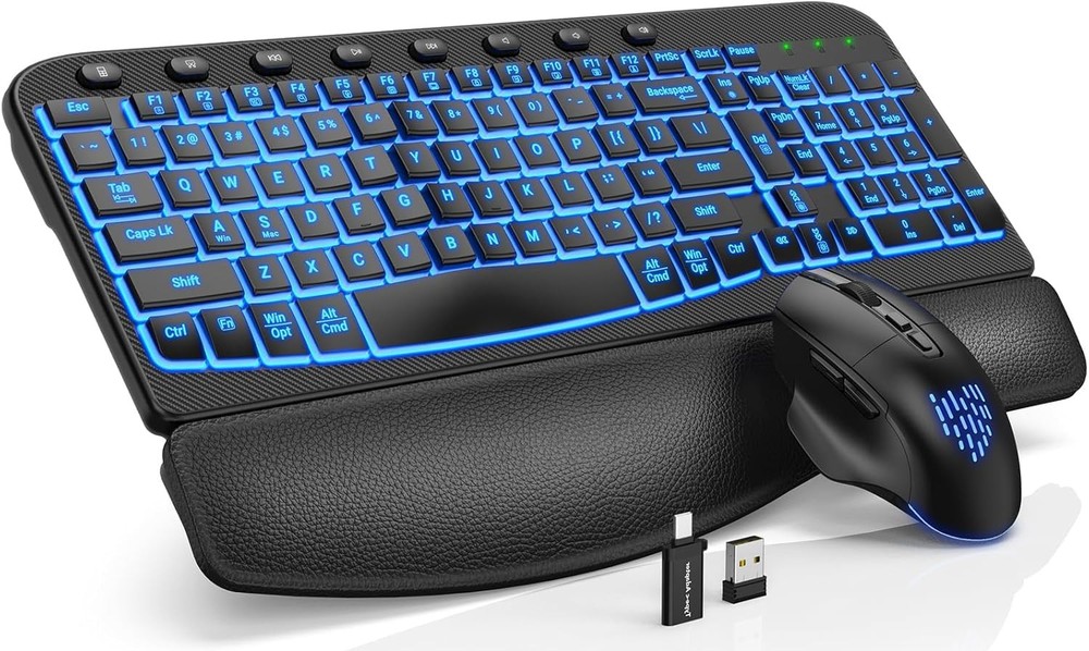 Ergonomic Wireless Keyboard and Mouse Combo - Wave Keyboard with Soft Leather