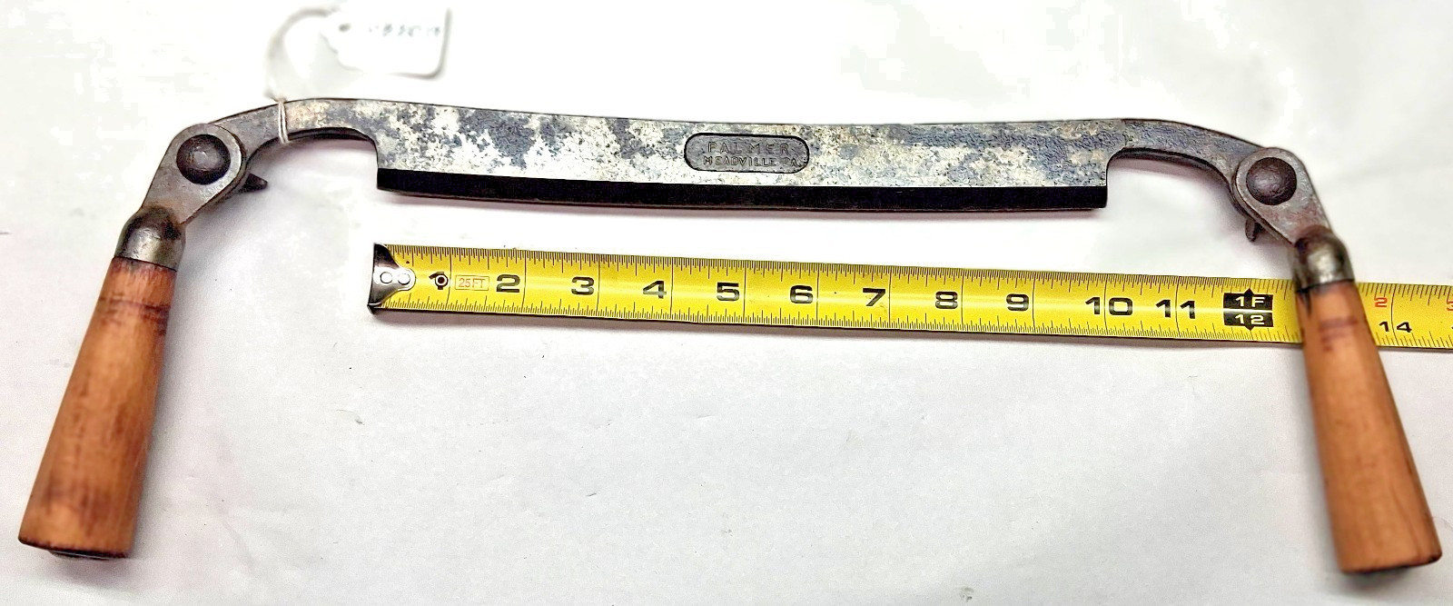 Vintage PALMER 8" Wide Blade Draw Knife, drawn in Handles, Meadville, P.A., USA