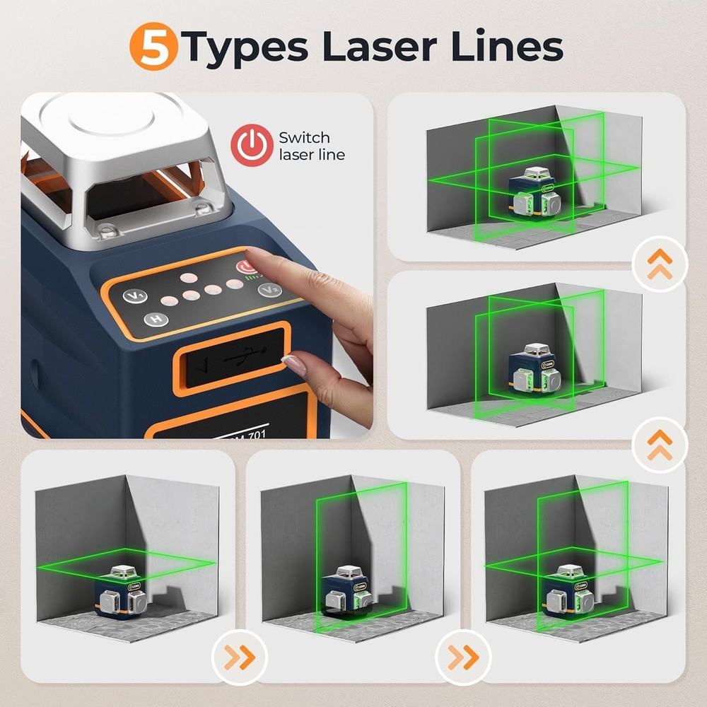 Rechargeable Green Laser Level Tool for Precise Alignment