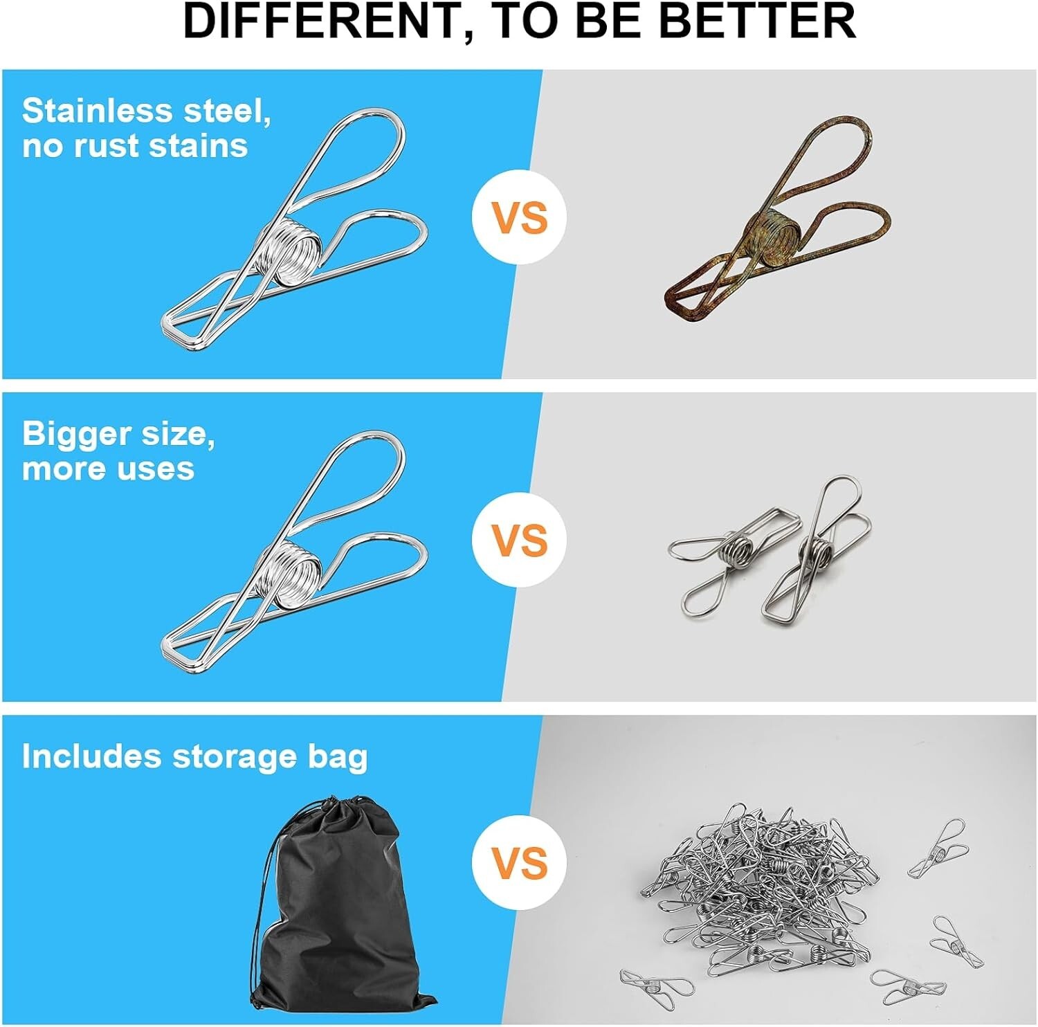 Clothes Pins Heavy Duty Outdoor 30/40 Pack Stainless Steel Clothespins Metal