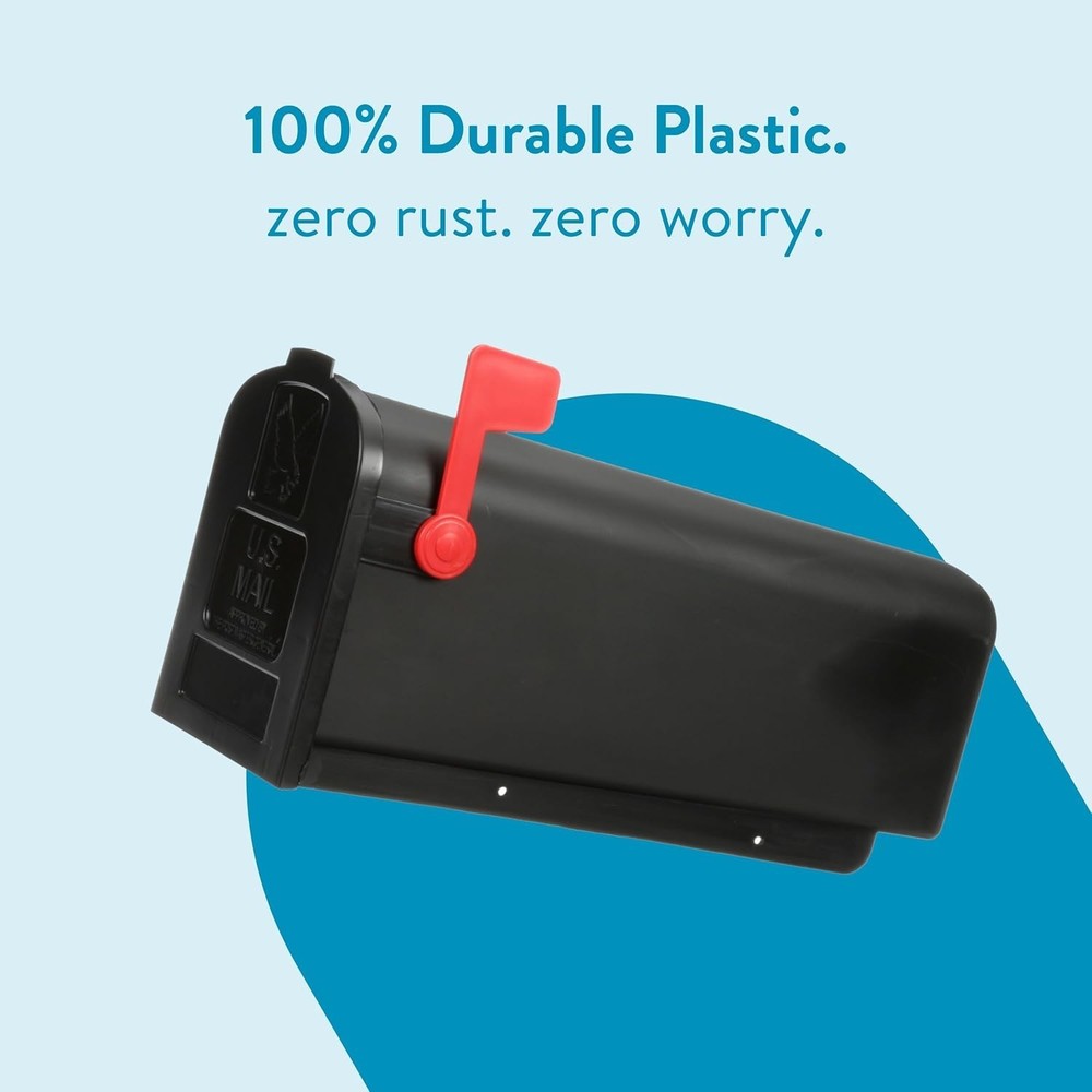 Rust-Proof Plastic Post-Mounted Medium Curbside Mailbox, Black, USPS Approved