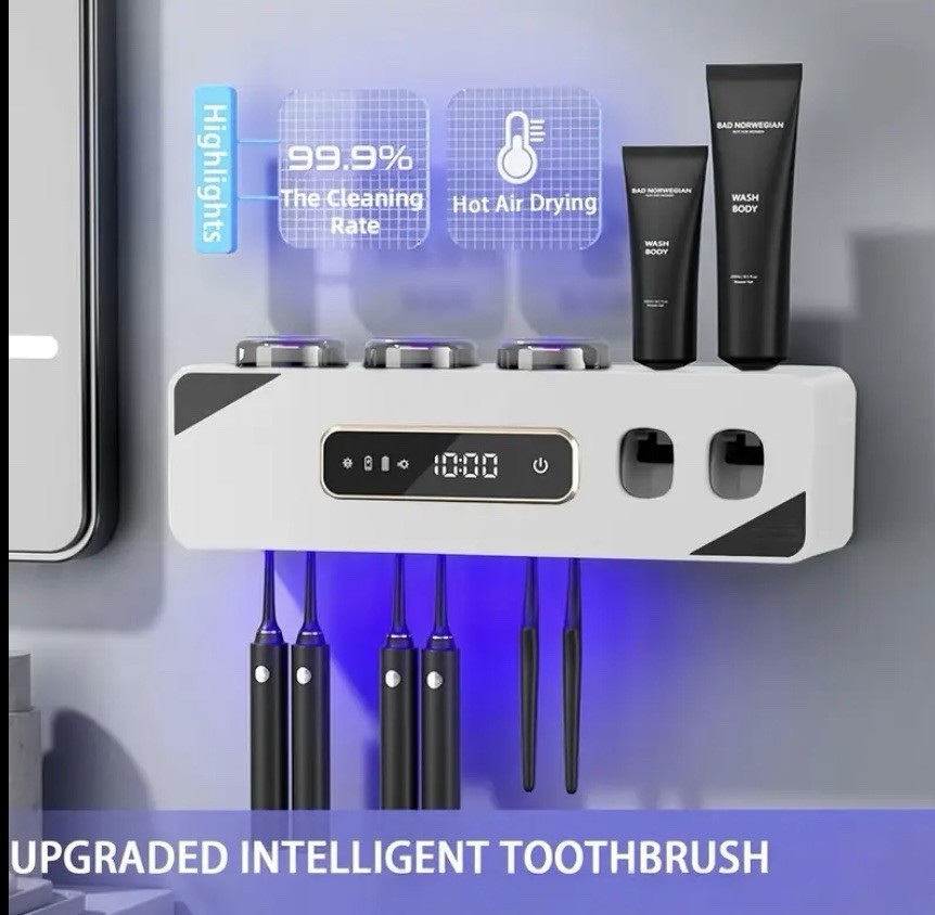 UV Light Sterilizer Toothbrush Holder Cleaner & Automatic Toothpaste Dispenser