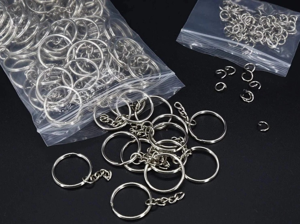 100pack Key Ring with Chain and Open Jump,1 Inch Split Round Keychain Rings Bulk