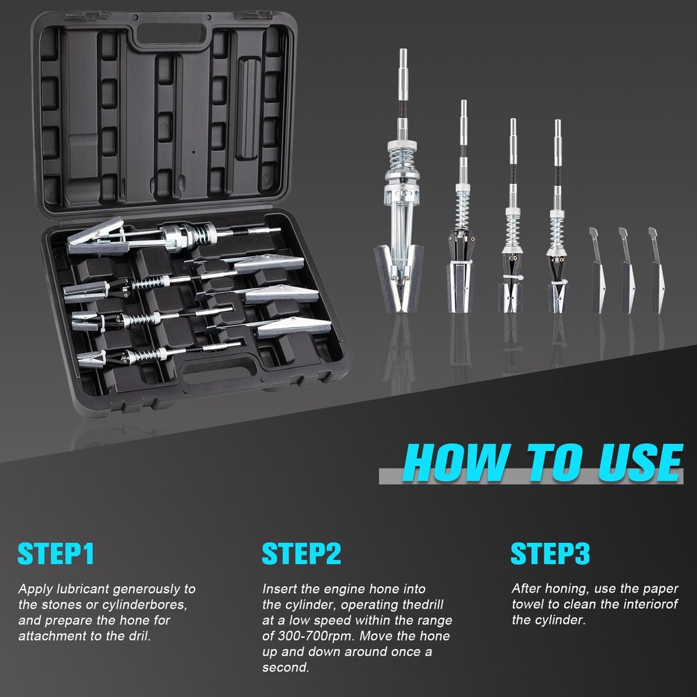 7PCS Engine Cylinder Hone Tool Set with Box, Adjustable Engine Cylinder Hone ...
