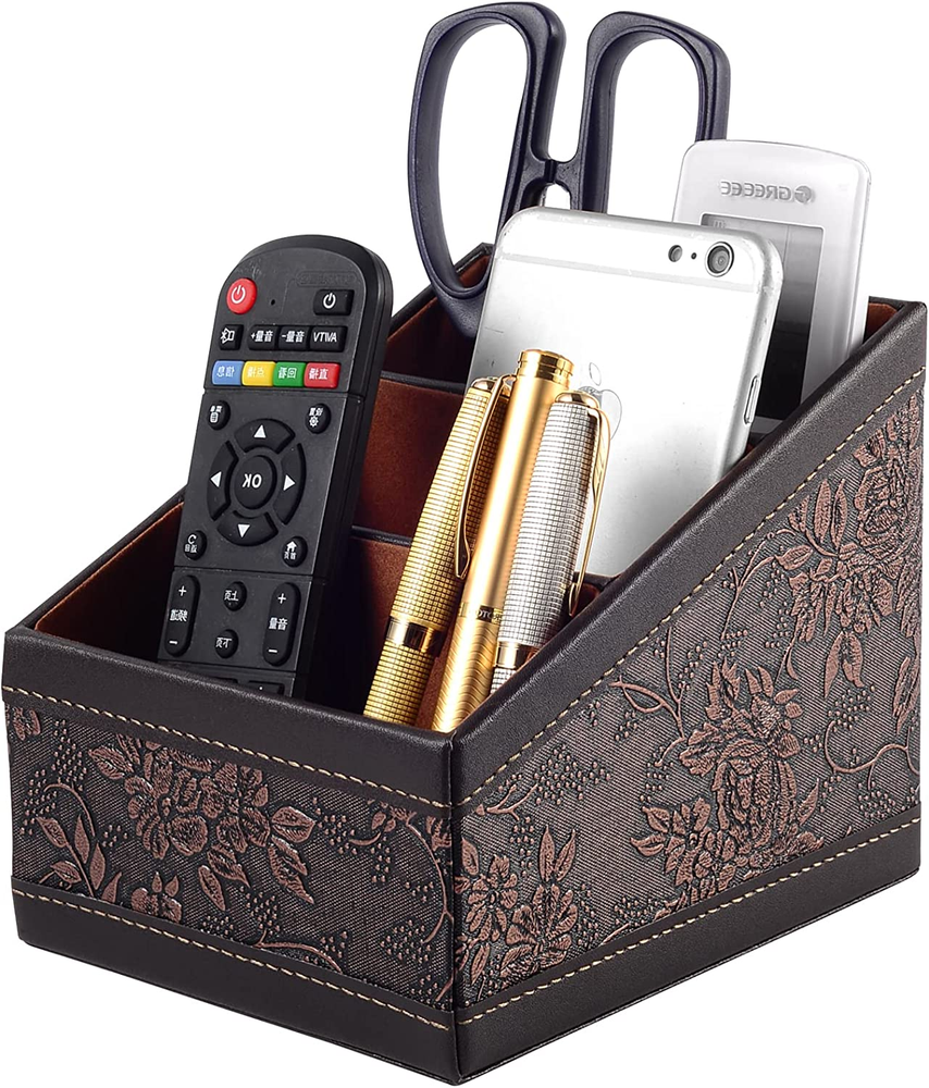 Leather Table Caddy TV Remote Control Organizer Storage Holder Tissue Box Stand