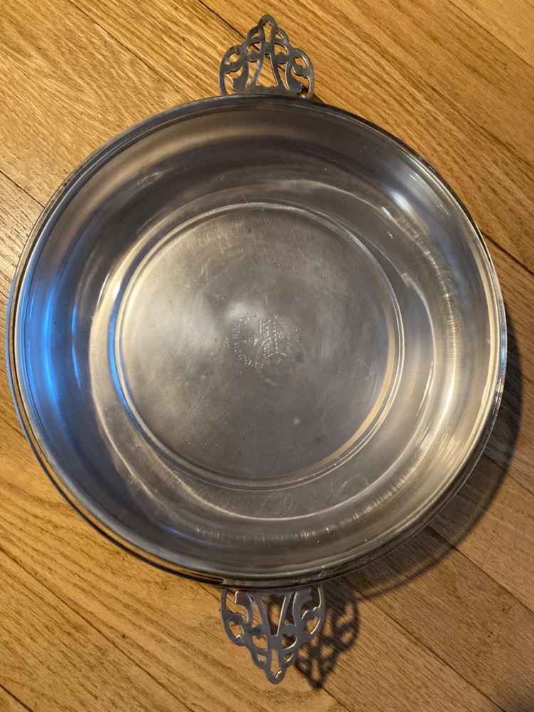 F.B. Rogers Silver Plate Casserole Dish with Anchor Hocking Fire King Glass Pie