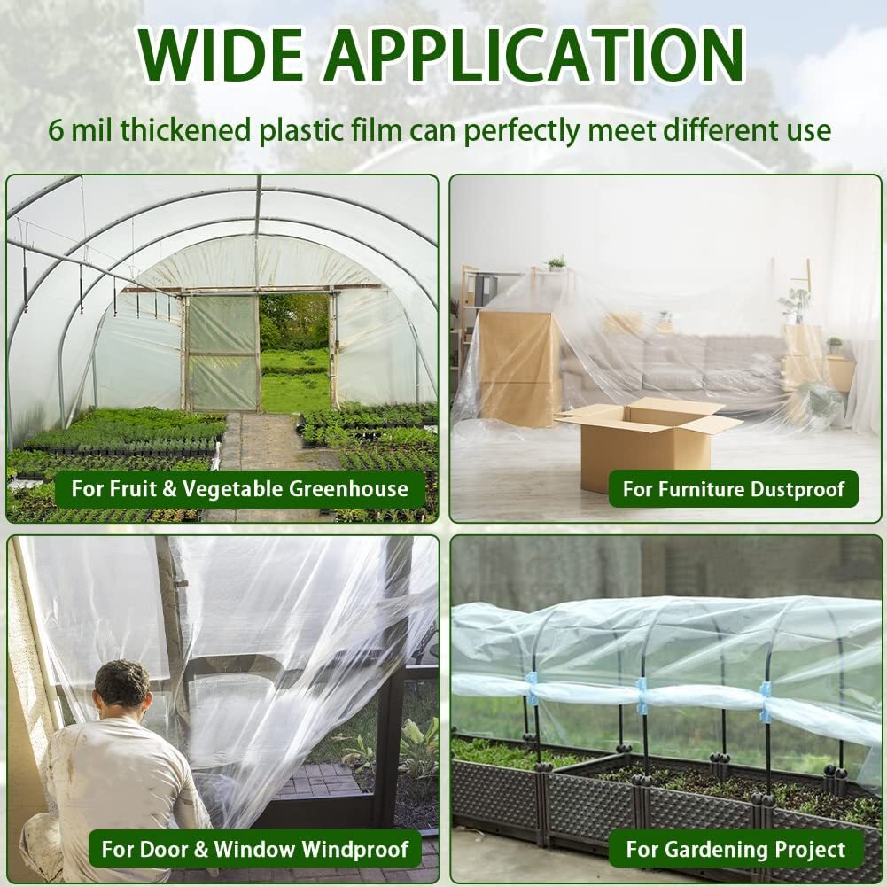 6 mil Clear Greenhouse Plastic Film Sheeting UV Resistant Cover