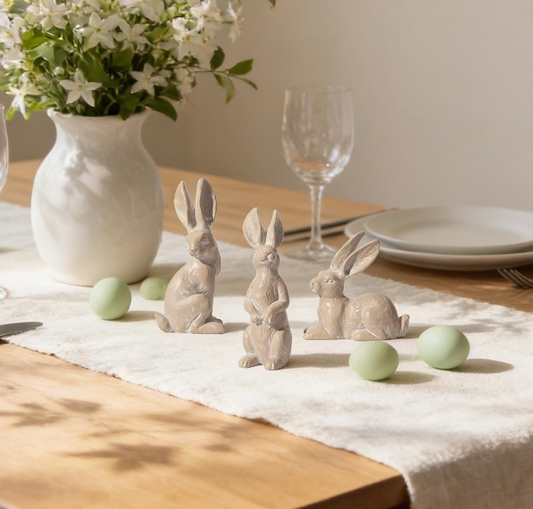 Easter Decorations Bunny Figurines Set of 3 - Rabbit Statues Farmhouse Spring Ho