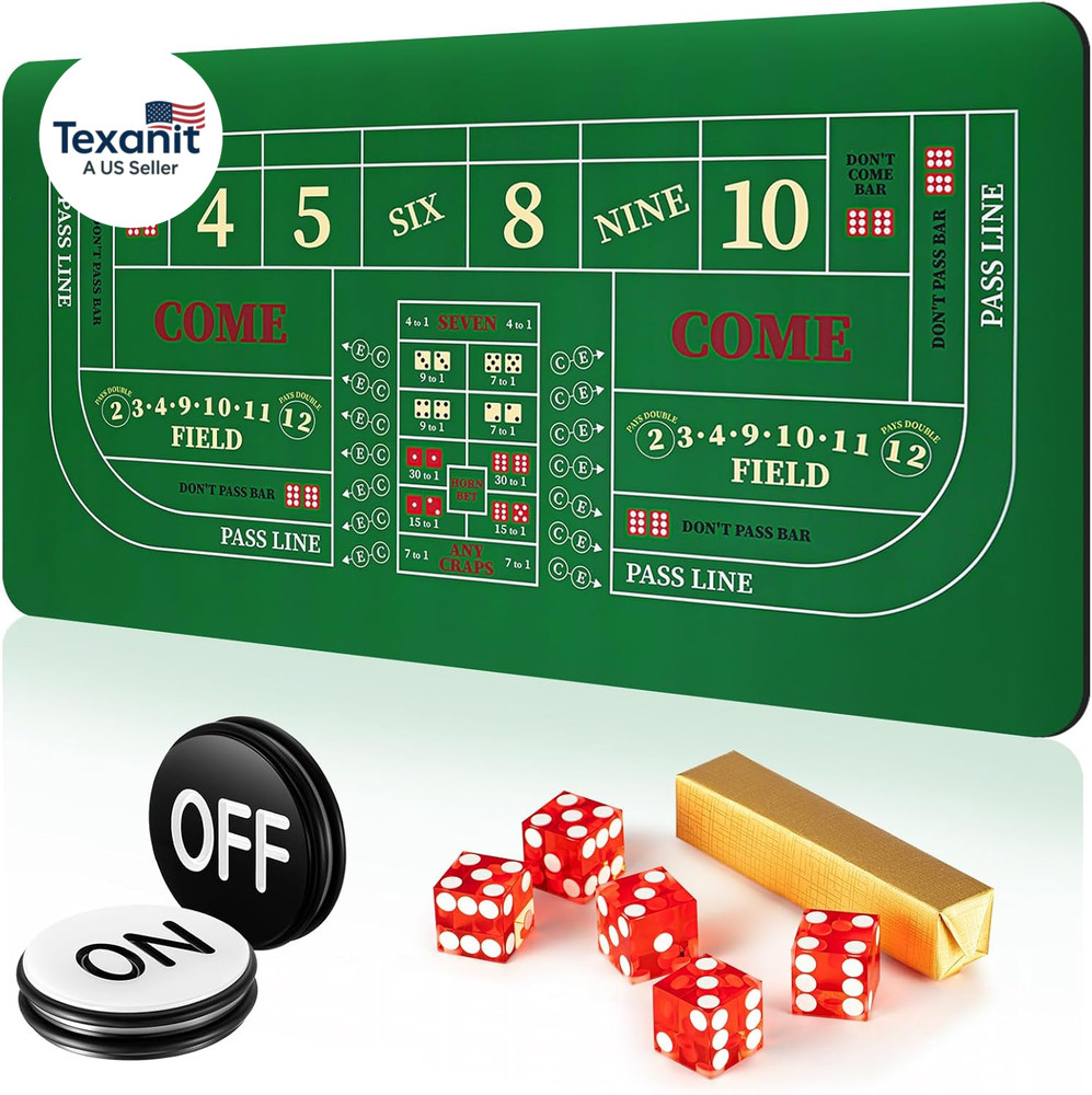 Craps Tabletop Game Set, Includes 35"X70" Rubber Craps Tabletop Layout Mat, Casi