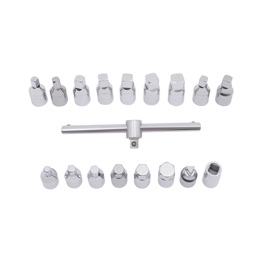 18PCS Oil Drain Pipe Plug Square Triangle Socket 3/8'' Drive Removal Tool Set
