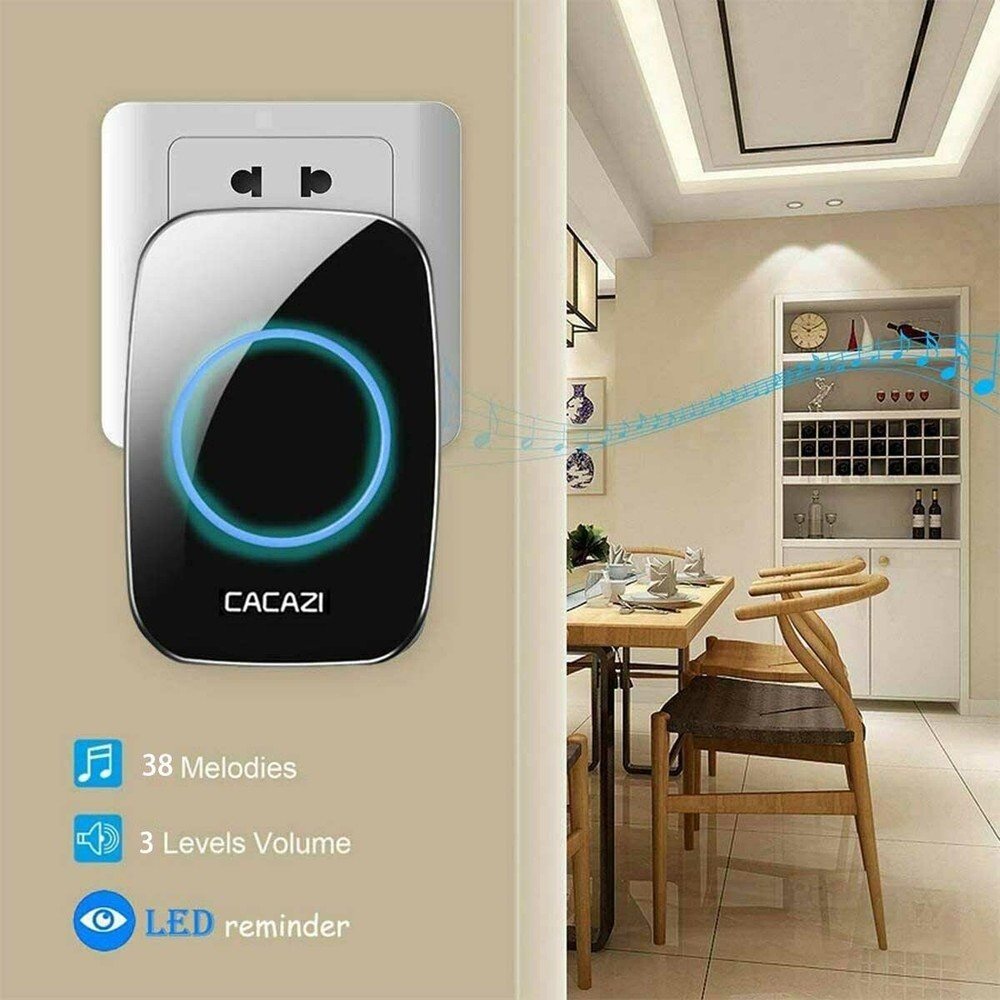 Waterproof Wireless Doorbell Adjustable Volume 984 FT Plugin Receiver 38 Chime