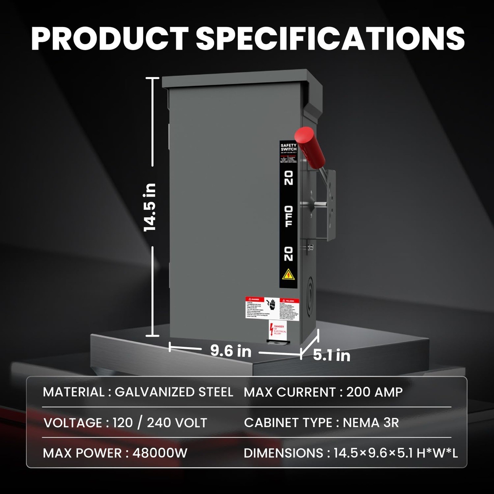 200 Amp Manual Generator Transfer Switch Heavy Duty 48000W General Double Throw