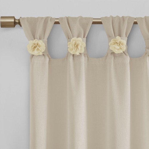 AS Floral Embellished Cuff Tab Top Solid Curtain Panel(Only 1 Pc Panel)50x63"