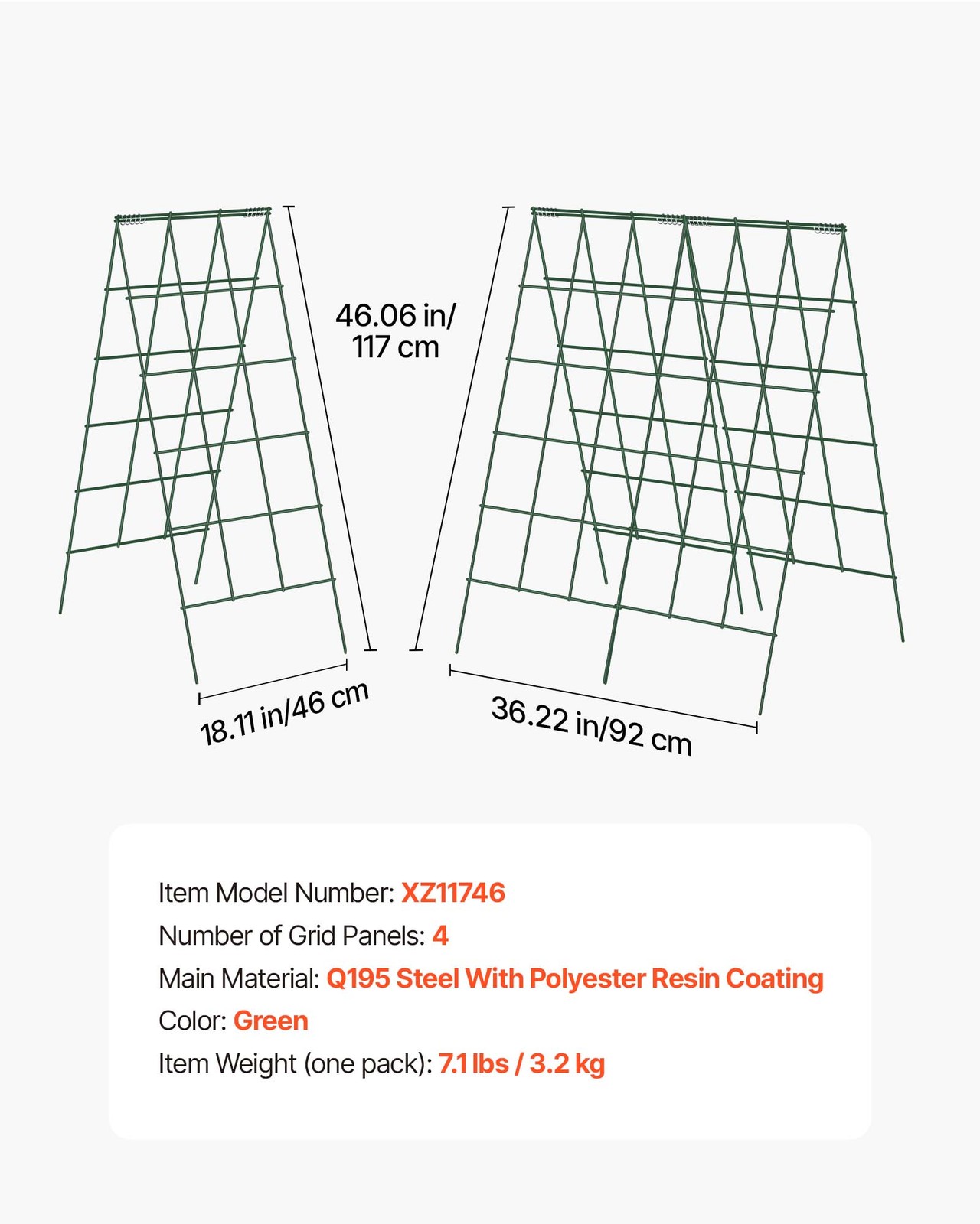 VEVOR Cucumber Trellis 4 Pack A-Frame Metal for Raised Bed Vines 46.06x18.11 in