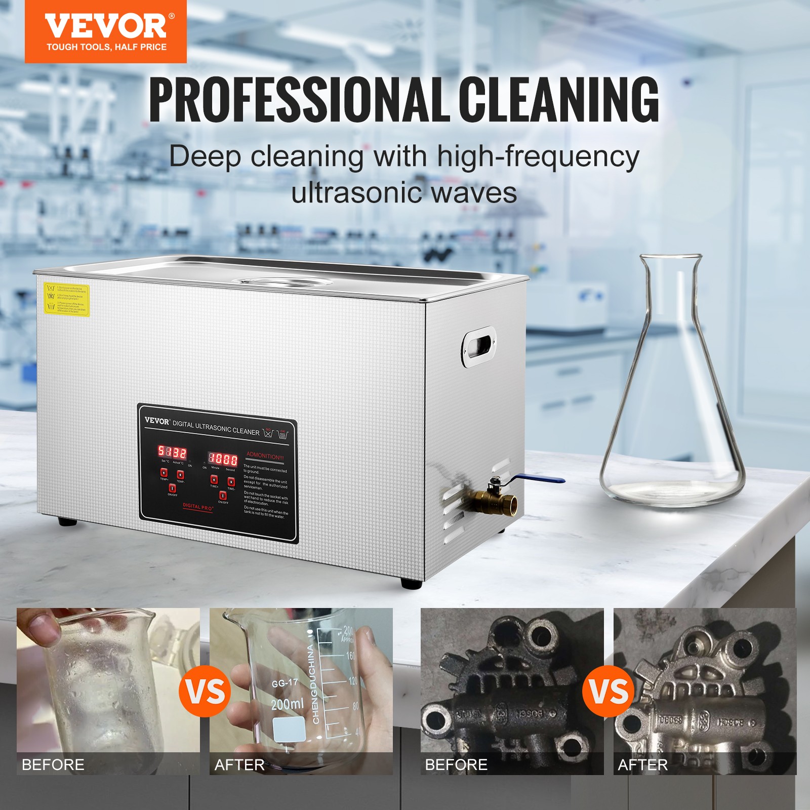 VEVOR 30L Ultrasonic Cleaner with Timer Heating Machine Digital Sonic Cleaner